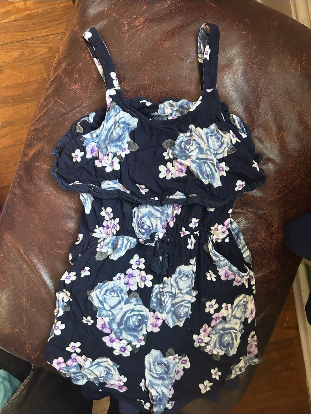 Justice Navy Floral Ruffled Casual Dress with Purple Accents
